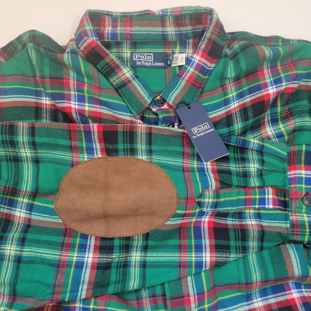 NWT $188 Polo Ralph Lauren Suede Patch Plaid Workshirt Twill Mens 4XB Big & Tall